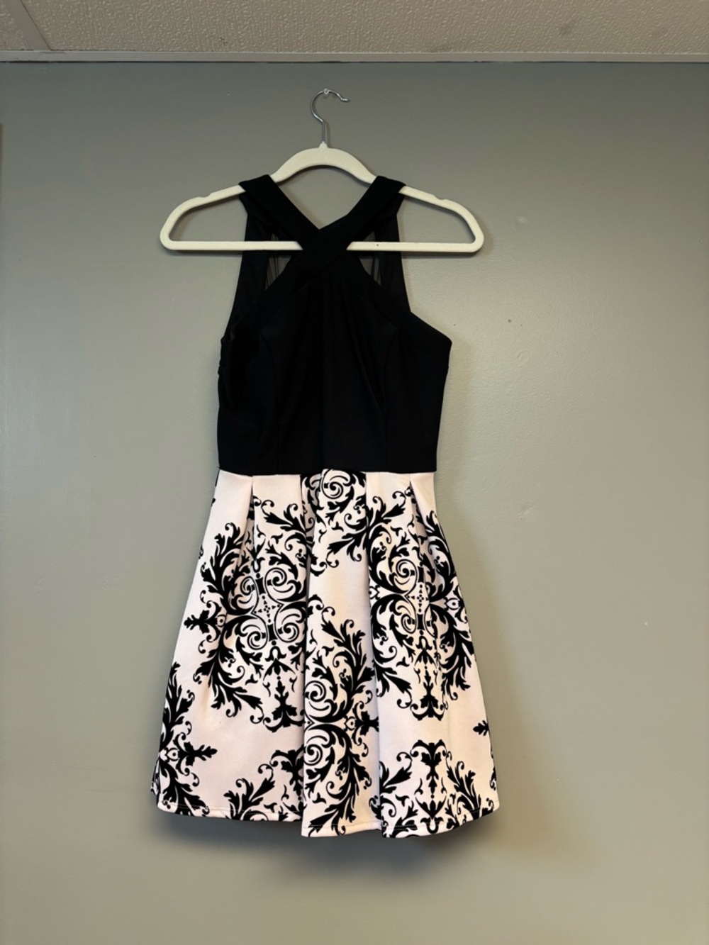 Midnight Doll Black & Pink Baroque Print Fit-and-Flare Dress